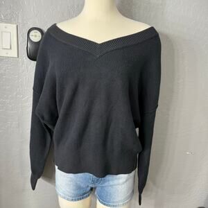 Nordstrom BP Pullover Vneck Overesized Long Sleeve Sweatshirt, black, S